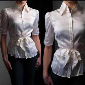 Vintage Bebe Cream Top with Rhinstone Buttons